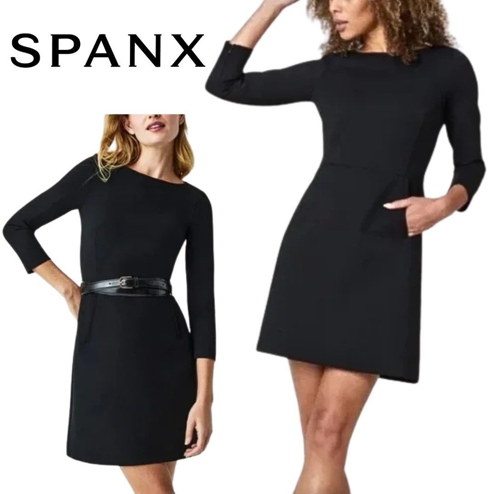 NWT, SPANX, Perfect Shift Dress Classic Black Large 20382R Zipper Front Pockets
